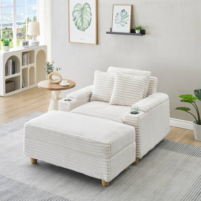Comfortable Corduroy Sofa with Multiple Pillows and Storage Options