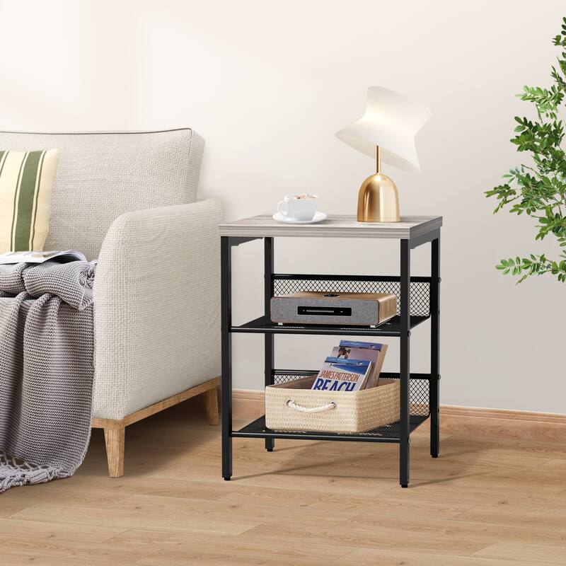 Modern Nightstand End Table 2 Shelves Bedside Table Set of 2