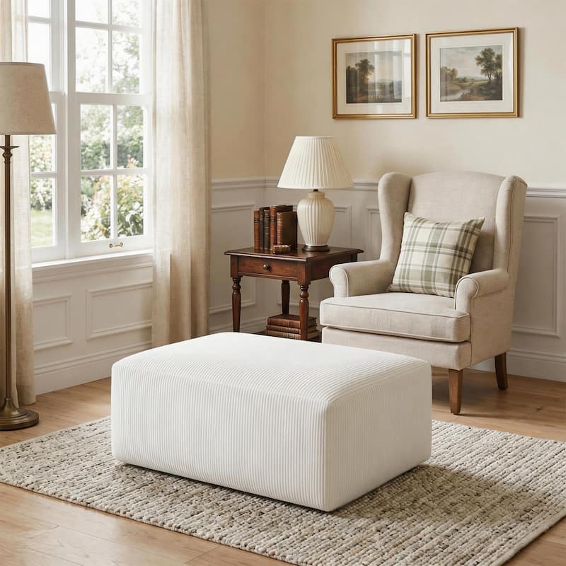 40"W Oversized No Assembly Corduroy Rectangle Ottoman