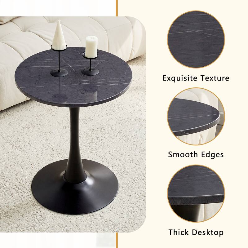 Round Thickened Table Top Coffee Table, Metal Pedestal Side Table Modern Bistro Table