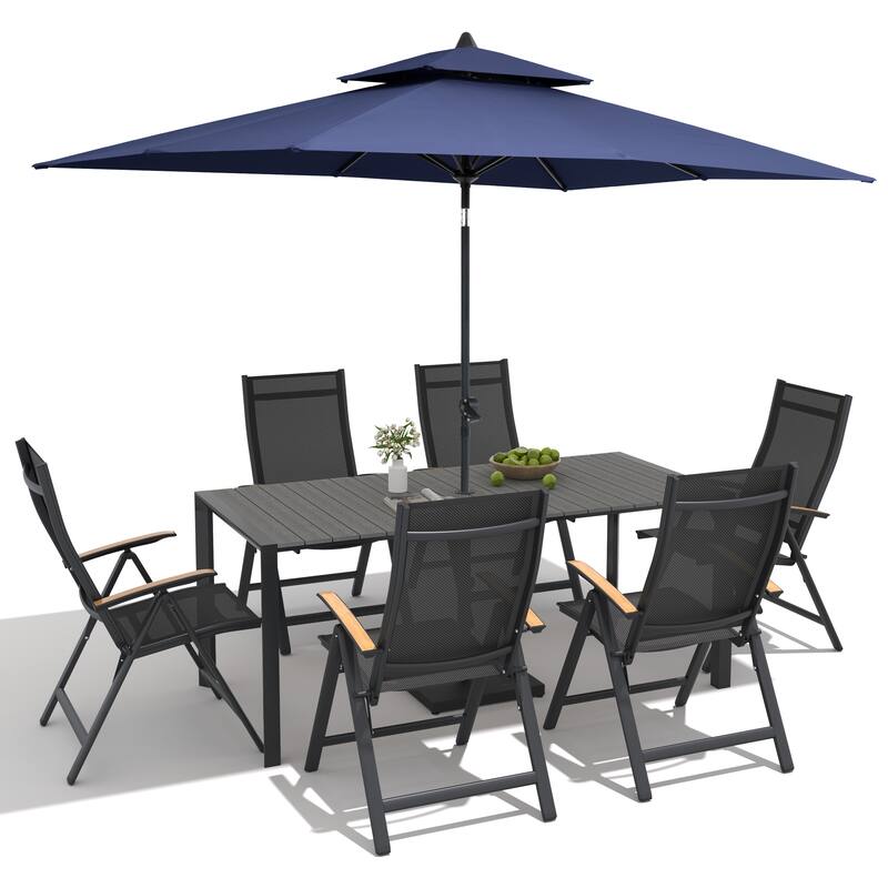 9/11-Piece Outdoor Patio Dining Set Aluminum Dining Table and Chairs w/10 ft Market Umbrella and Base