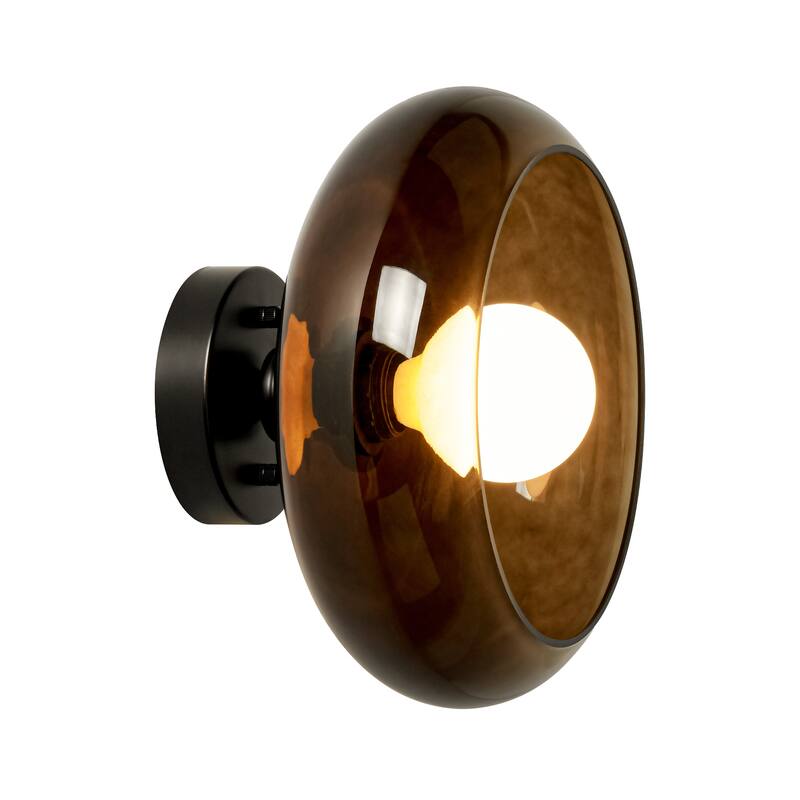 10.4" 1-Light Modern Bowl-Shaped with Brown/Milk White Glass Shade Wall Sconce for Hallways, Bedroom
