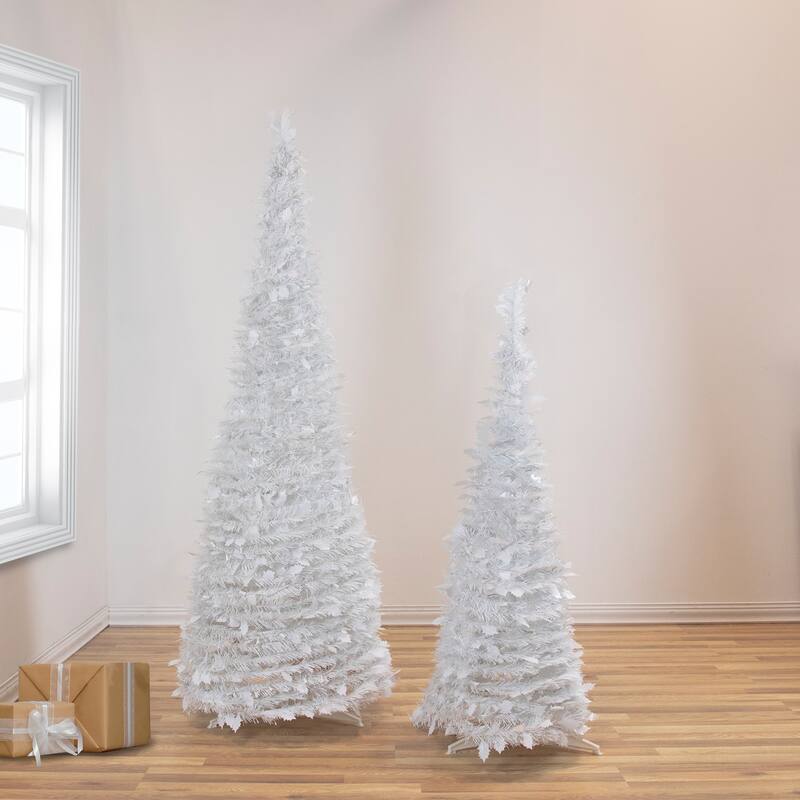4' White Tinsel Pop-Up Artificial Christmas Tree, Unlit - 4 Foot