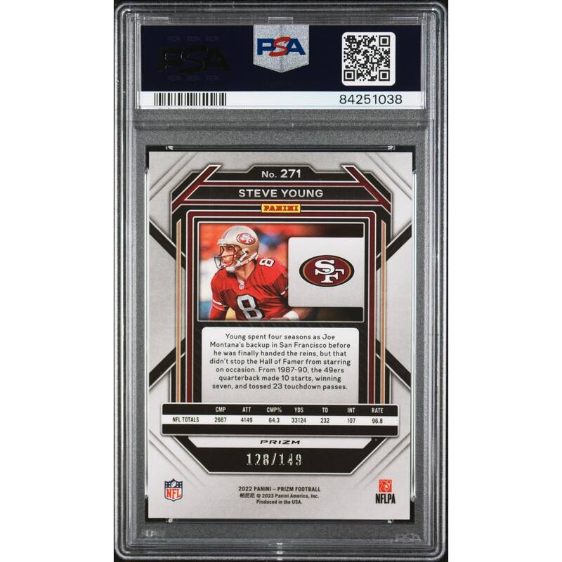 Steve Young 2022 Panini Prizm Red Wave Football Card #271 Graded PSA 8 - 8'6" x 11'6"