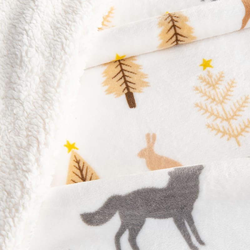 Linery & Co. Velvet Plush Fleece Reversible Sherpa Holiday Printed Throw.