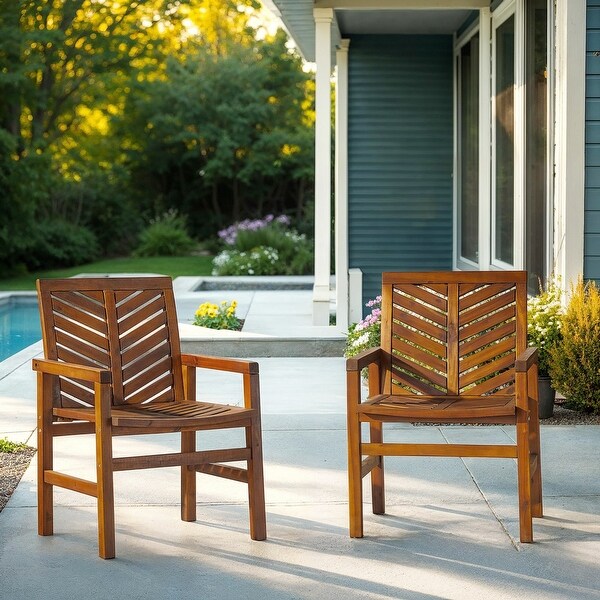 Walker Edison Acacia Wood Chevron Patio Chair (Set of 2) - Bed