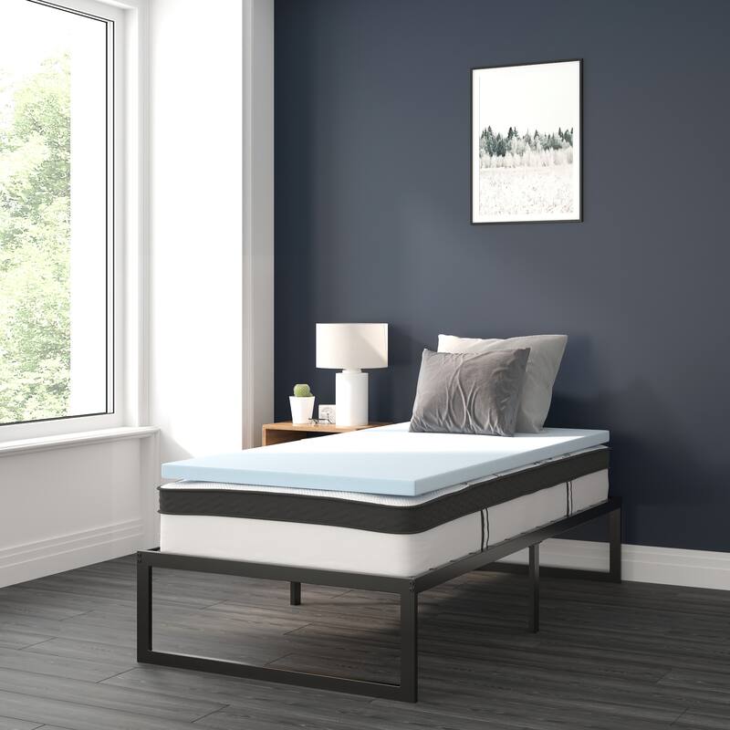Platform Bed Frame; Pocket Spring Mattress & Memory Foam Topper