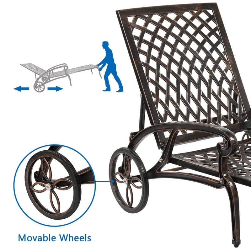 Outdoor Single Cast Aluminum Adjustable Chaise Lounge