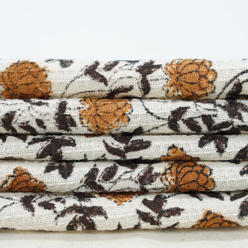 Fabdivine Hand Block Floral Print Waffle Weave Kitchen, Dining Room Use, Gift Hand Towel
