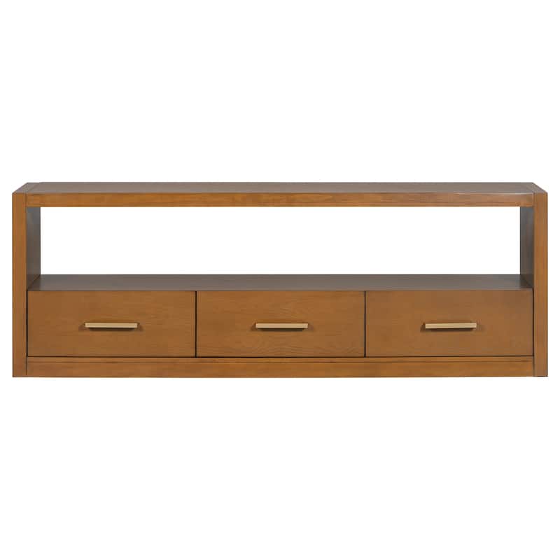74" Wood TV Stand Wide Top Media Console Table w/ 3 Drawers, Metal Handles, Classic Entertainment Center for Living Room