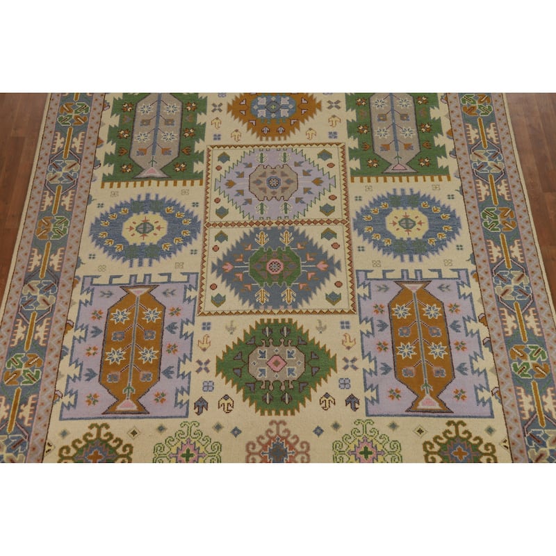 Hand Knotted Oriental 100% Wool Carpet Traditional Geometric Beige & Ivories Heriz (serapi) Area Rug - 11' 10'' X 8' 10''