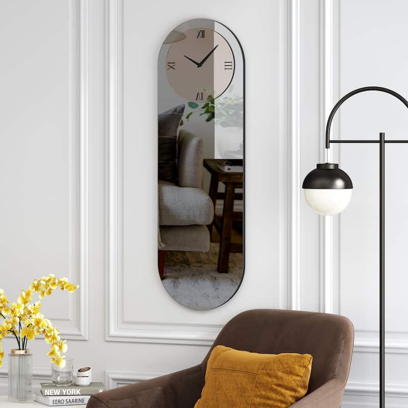 Large Wall Clock - Gray&Gold Mirror Finish,Oval 39"