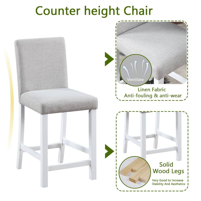 Modern Style 5-Piece Dining Set with Square Counter Height Table and 4 Upholstered Dining Chairs