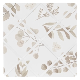 Floral Leaf 13in Fabric Memory Photo Bulletin Board - Ivory Cream Beige Taupe Gender Neutral Boho Watercolor Botanical Woodland