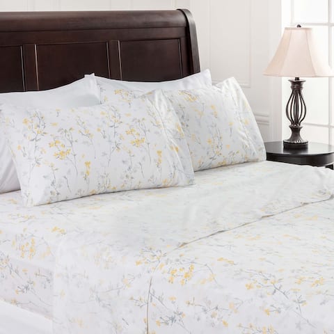 Chanasya Spring Yellow Floral Print Ultra Soft Microfiber Sheet Set