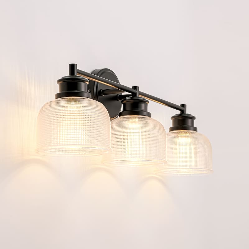 3-Light Modern Linear Bowl Grid Glass Bathroom Vanity Light - 23.8 in. W x 8.4 in. H x 6.1 in. D