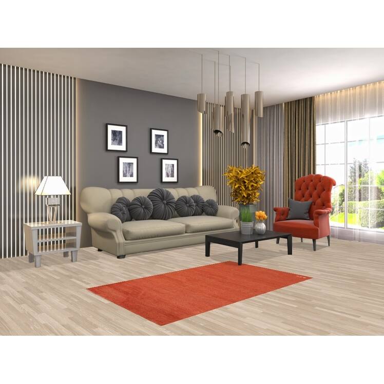 Orange Modern Gabbeh Oriental Foyer Rug Hand-Knotted Wool Carpet - 3'0"x 5'0"