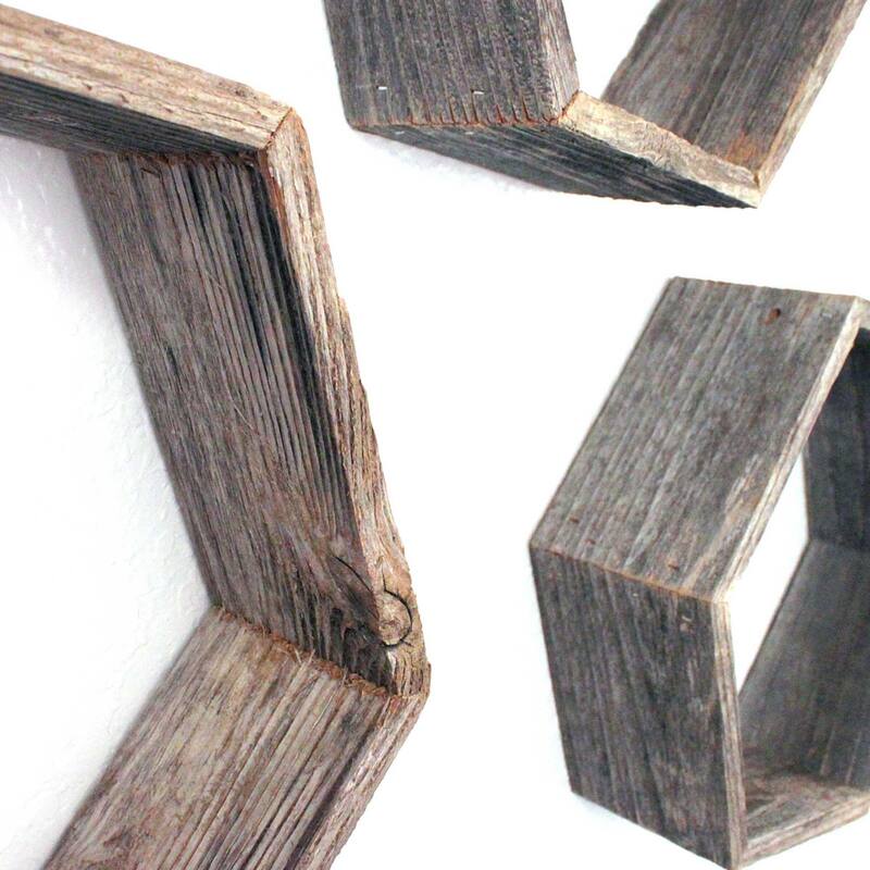 HomeRoots Set of Three Gray Wood Hexagon Wood Open Box Shelves - 14" x 8"