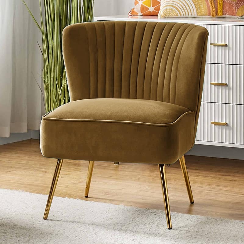 Monica 22''W Upholstered Modern Tufted Accent Side Chair with Gold Legs by HULALA HOME