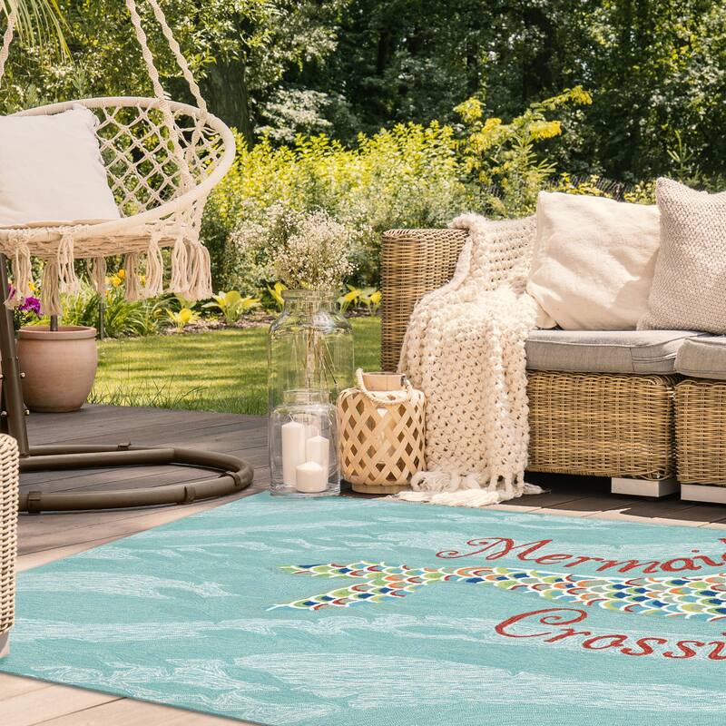 Liora Manne Frontporch Mermaid Crossing Indoor/Outdoor Rug - 3'6" x 5'6" - Blue