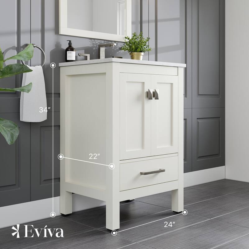 Eviva Aberdeen 24"W Bath Vanity with Carrara Quartz Top