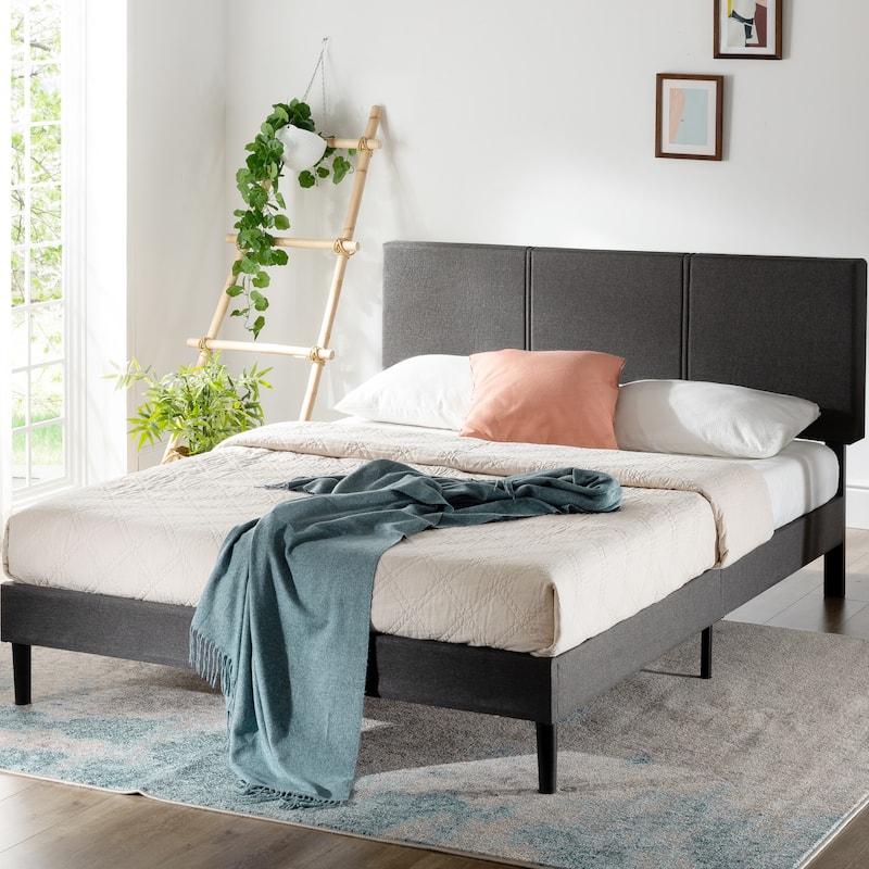 Priage by ZINUS Grey Upholstered Platform Bed Frame with Sustainable Bamboo Slats