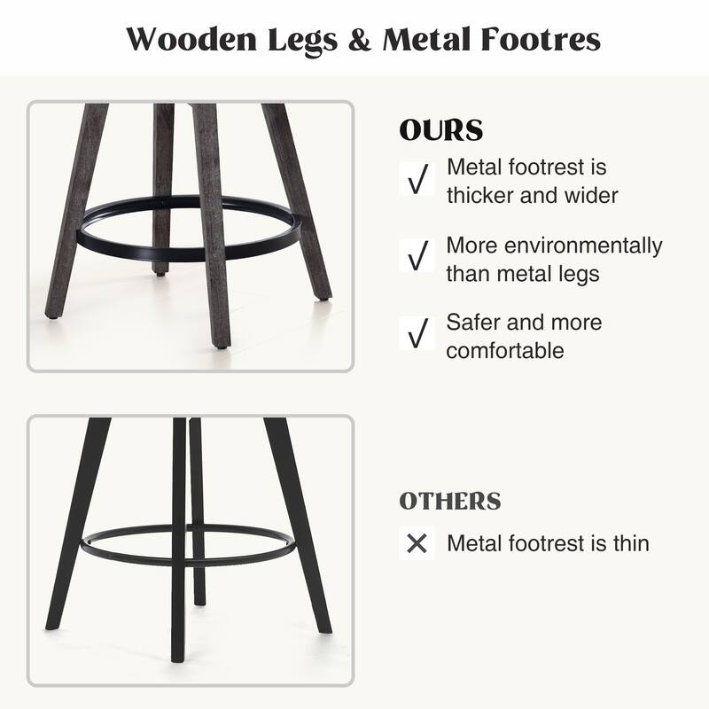 HOMYKA Swivel Bar Stool with Wood Legs Set of 2 - N/A