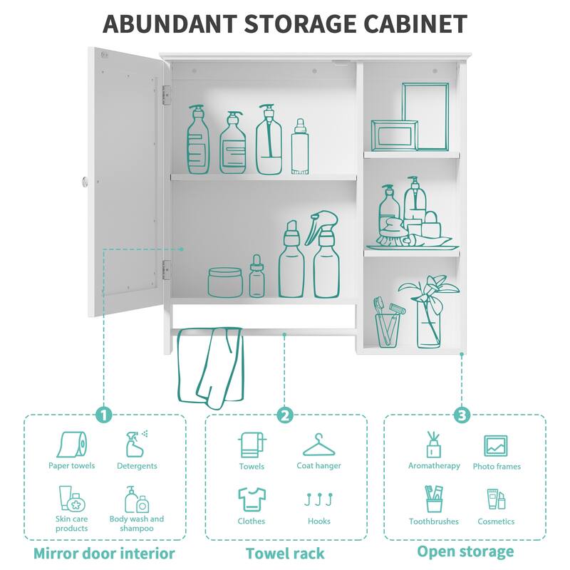 Modern Wall Mounted Design,Wall Mounted Bathroom Storage Cabinet,Medicine Cabinets with large mirror door