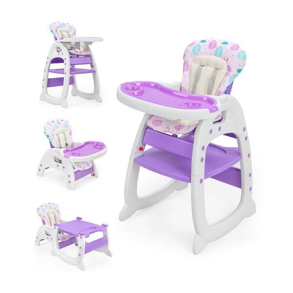 slide 2 of 18, Baby High Chair,3 in 1 Highchair, Convertible Toddler Eating Chair for 6 Months to 6 Years, with Adjustable Tray Purple
