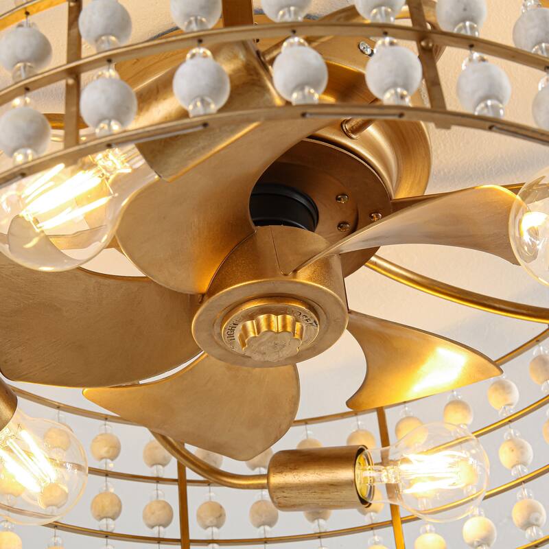 18" Bohemian Gold Caged Reversible Propeller Low Profile Smart Ceiling Fan with APP Control and Remote