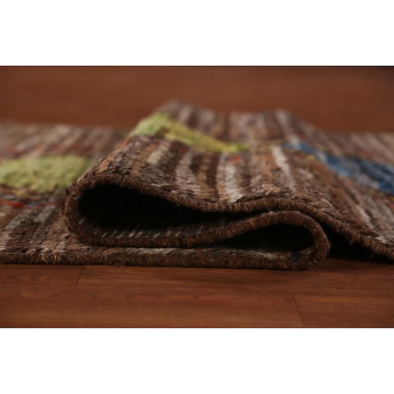 Geometric Moroccan Oriental Runner Rug Hand-Knotted Wool Carpet - 3'6" x 12'6"