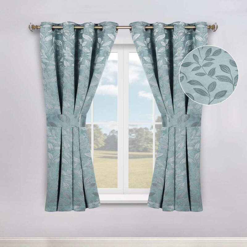 Superior Leaves Machine Washable Room Darkening Grommet With Ties Blackout Curtains, Set of 2