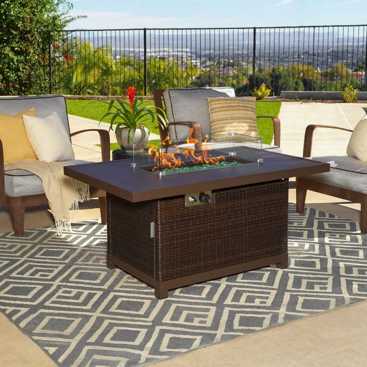 Kinger Home Novi Rattan Propane Gas Fire Pit Table Aluminum Frame - 52-Inch - Grey