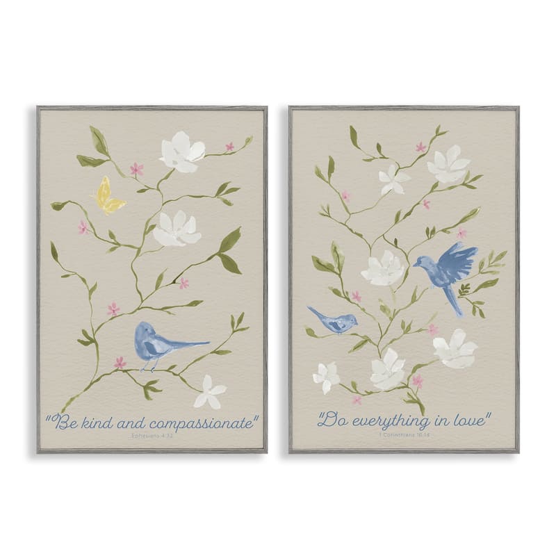 Stupell Floral Comforting Proverbs Framed Giclee Art Design By Lucille Price (Set of 2) - 20 x 30 - Grey