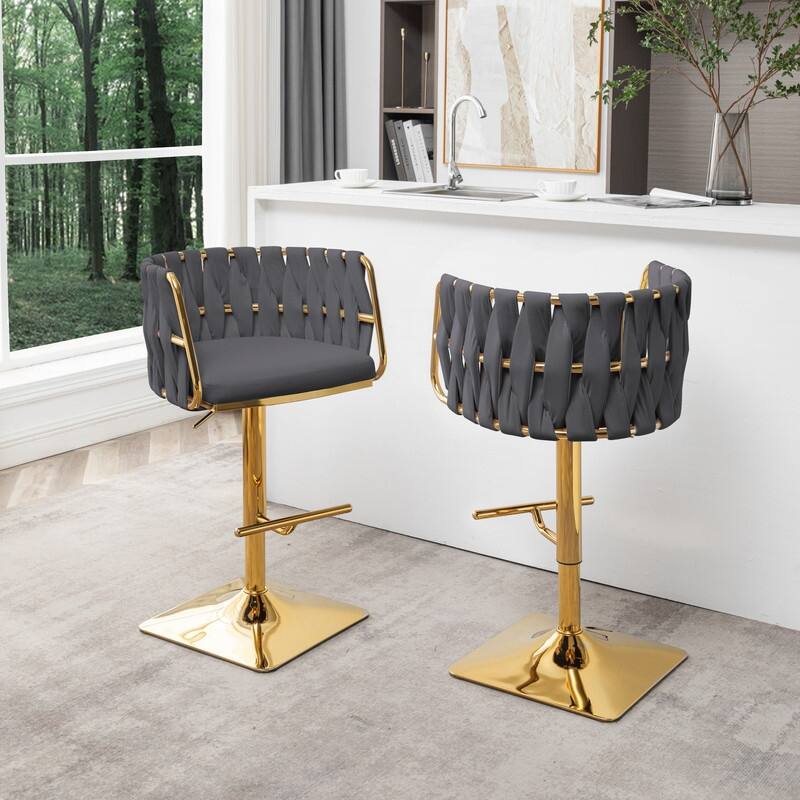 Best Quality Furniture Adjustable Upholstered Barstools with Square Chrome Finish Base (Set of 2)