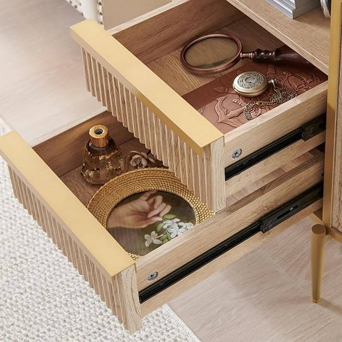 Modern Luxury Fluted Nightstand with faux marble tabletops, End Table
