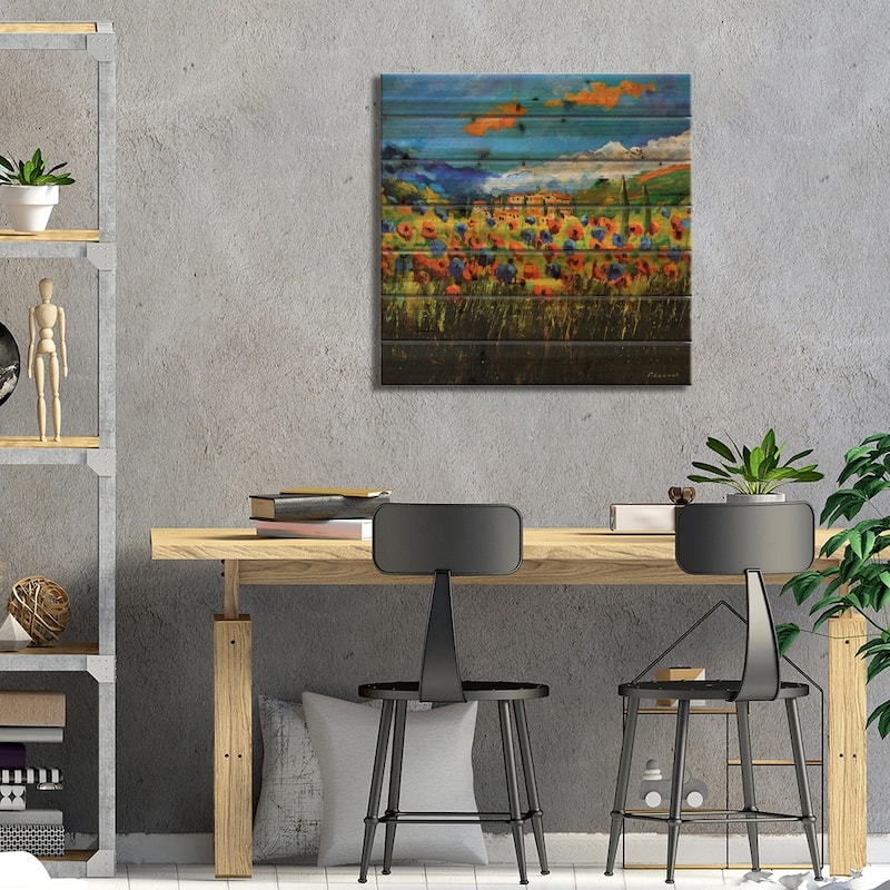 Poppies In Tuscany Print On Wood by Pol Ledent - Multi-Color