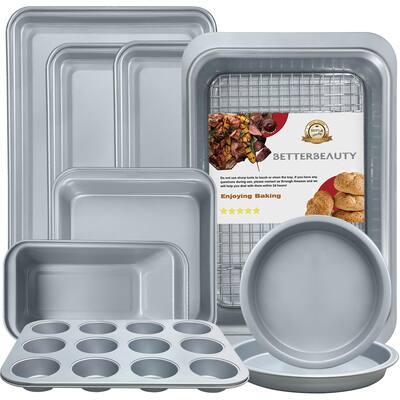 Baking Pans Set 10 Pcs, Nonstick Professional Kitchen Bakeware Sets with Cookie Sheets, Muffin Pan, Bread Pan, Loaf Pan