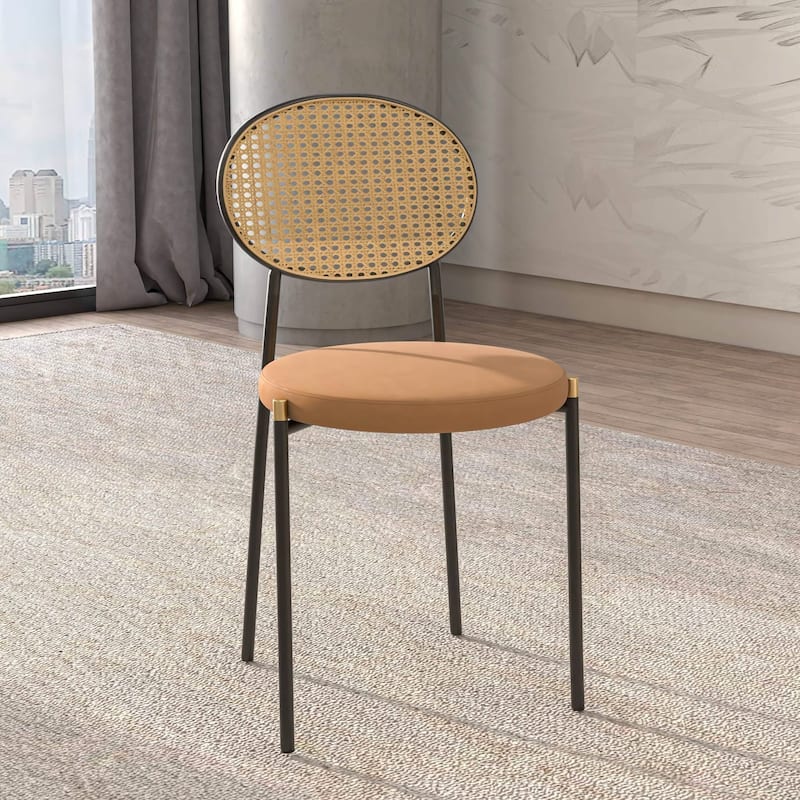 Leisuremod Euston Modern Velvet/Leather Dining Chair - Minimalist Wicker Back Accent Chair for Home Living Room & Kitchen
