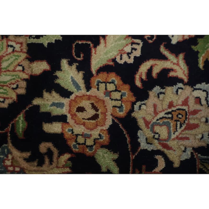 Hand Knotted Oriental 100% Wool Carpet Traditional All-Over Navy Blue & Blues Tabriz Area Rug - 14' 1'' X 9' 9''