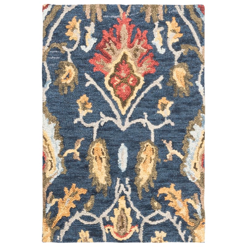 SAFAVIEH, Handmade Marietje Blossom French Country Wool Area Rug - 2'3" x 4' - Navy/Multi