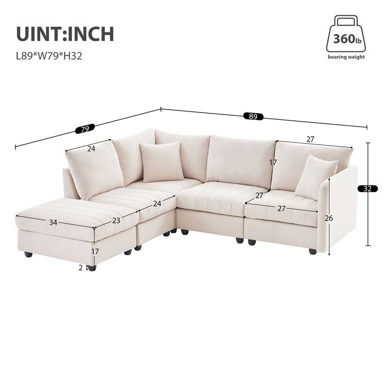 89x79" Modern Sectional Sofa with Convertible Ottoman,Living Room Couches L Shape Sofa with 2 Pillows