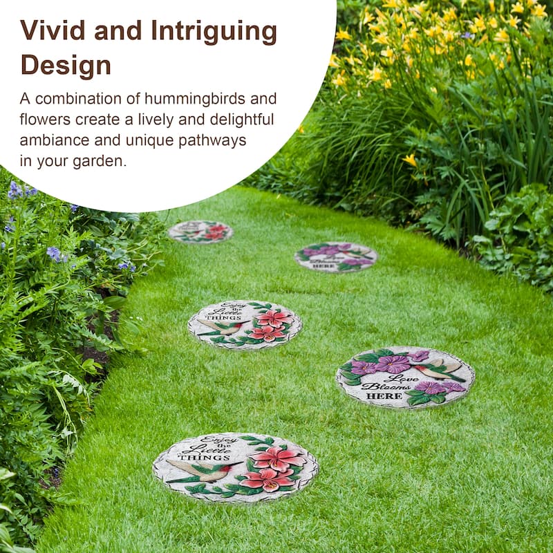 Glitzhome 2-Piece Hummingbird and Flower Pathway Cement Stepping Stones - 10 in