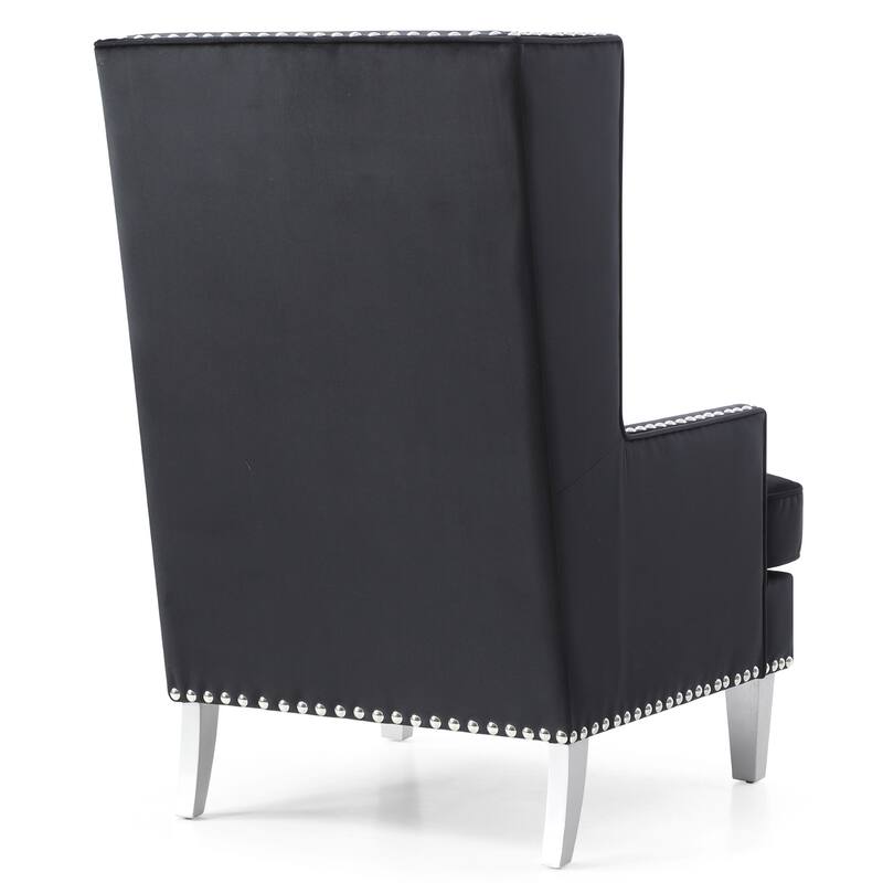 Solid High Back Velvet Accent Chair with Fur Pillow - 47" - Black