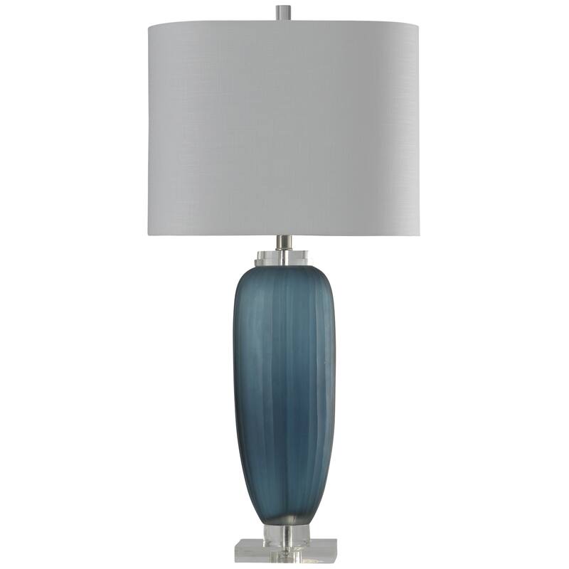 StyleCraft Nicosia Ribbed Glass Nicosia Blue Table Lamp w/ Clear Acrylic Base - White Hardback Shade - Nicosia Blue