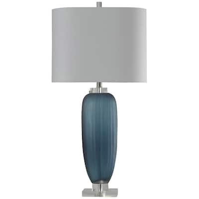 StyleCraft Nicosia Ribbed Glass Nicosia Blue Table Lamp w/ Clear Acrylic Base - White Hardback Shade