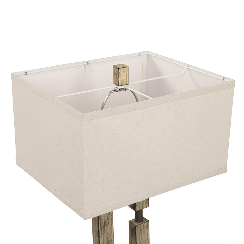 USB Wood Table Lamp With Cotton Shade Set of 2