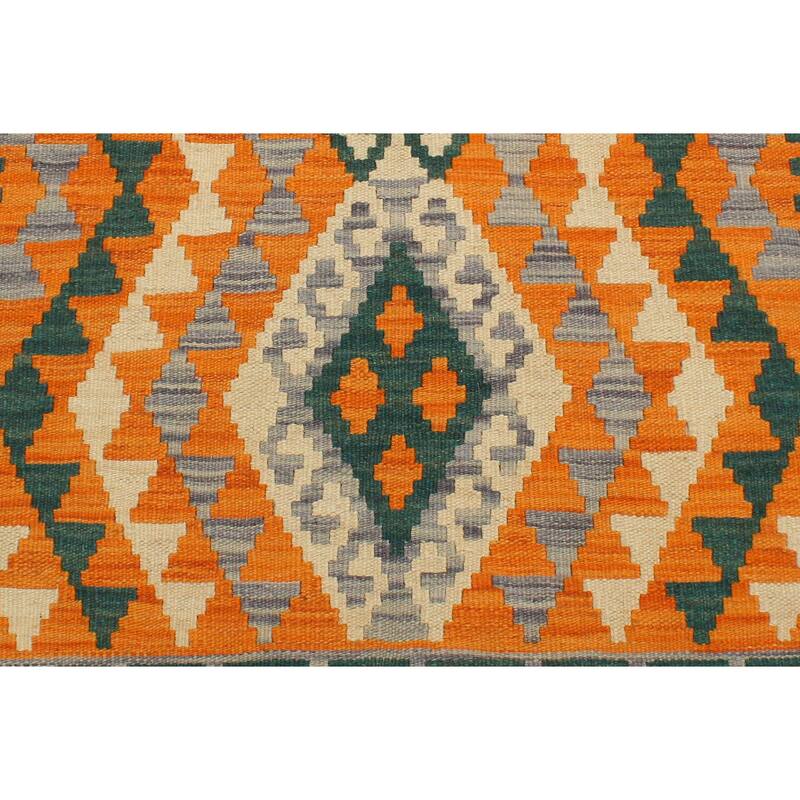 Tribal Turkish Kilim Elfriede Orange Purple Hand-Woven Wool Rug - 2'2'' x 3'1''