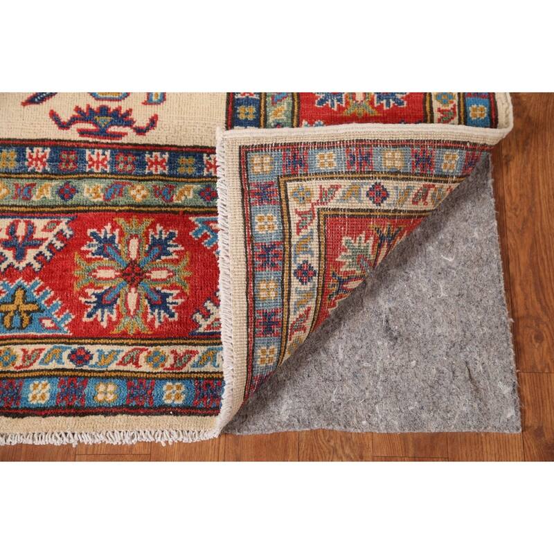 Beige Traditional Kazak Area Rug Hand-Knotted Wool Carpet - 4'10" x 7'3"