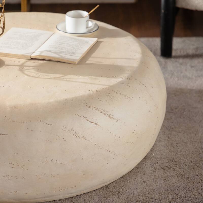 MgO Mid-Century Round Centre Coffee Table Vintage Faux Stone Sofa Pre-Modern Coffee Tables Beige Coffee Table